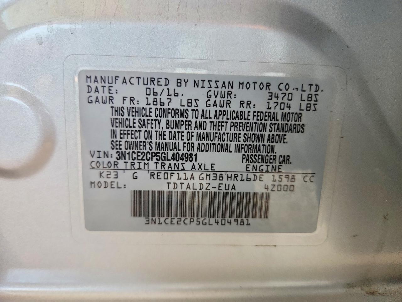 2016 NISSAN VERSA