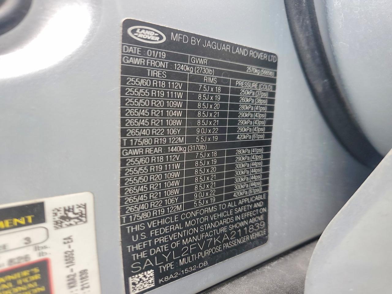 2019 LAND ROVER RANGEROVER