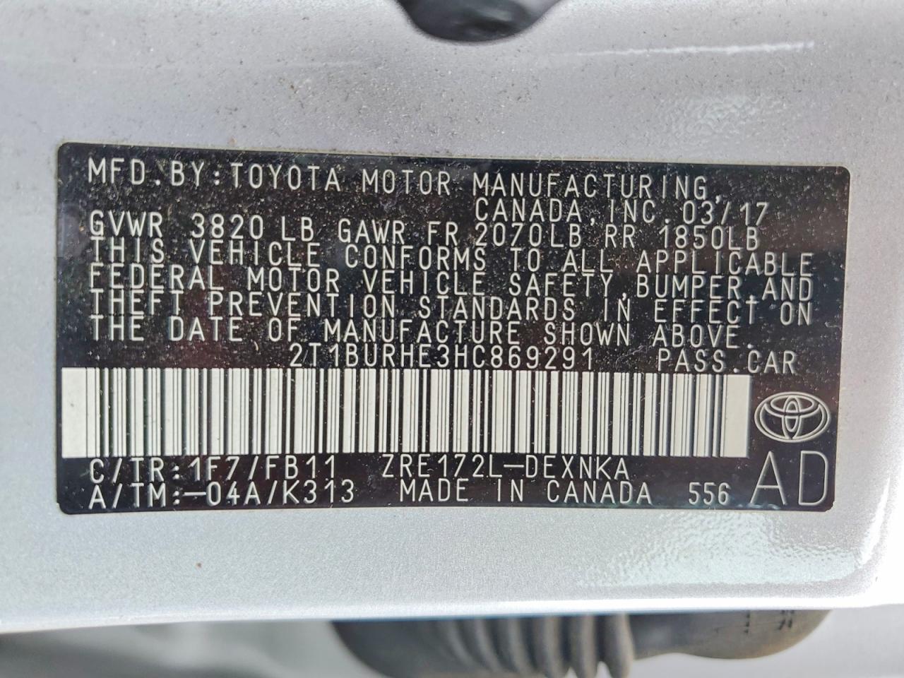 2017 TOYOTA COROLLA