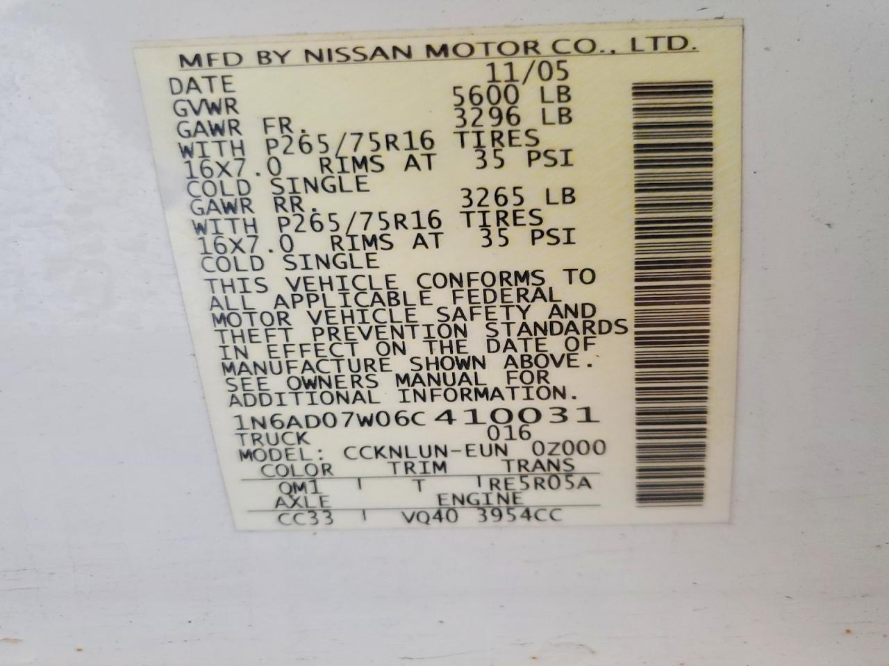 2006 NISSAN FRONTIER