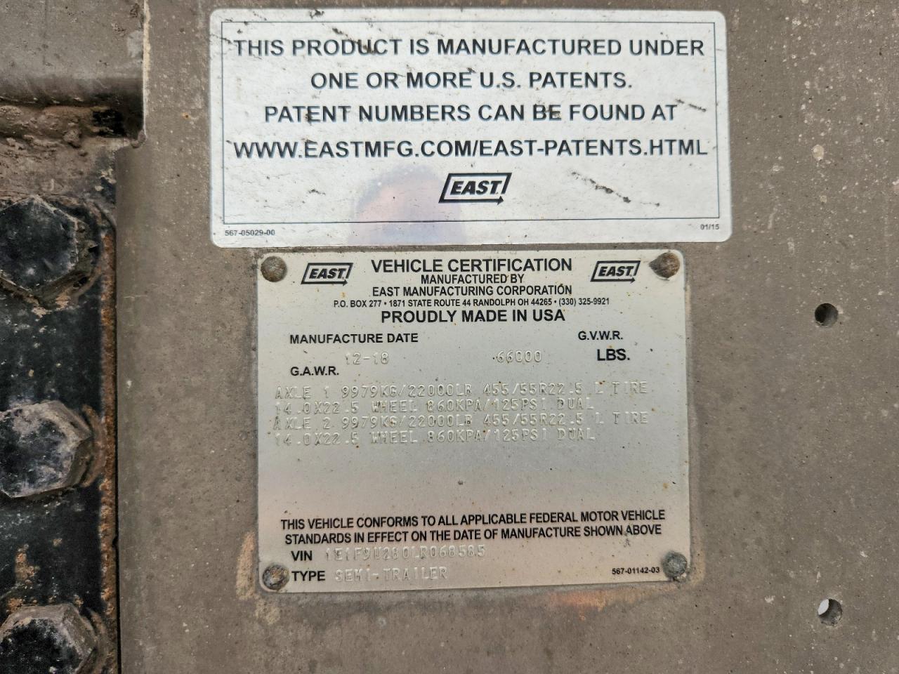 2020 EAST MANUFACTURING TRAILERS