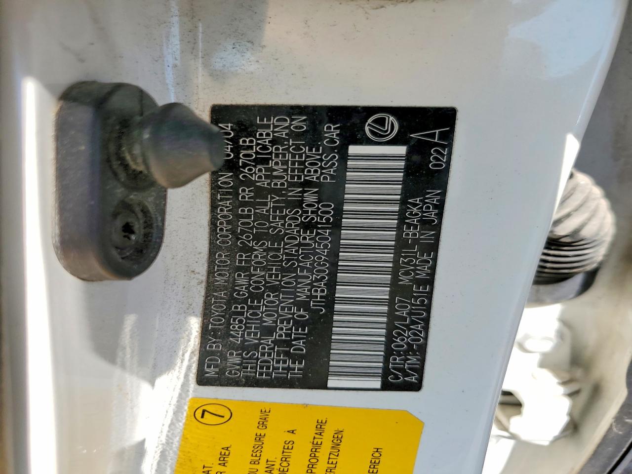 2004 LEXUS ES330