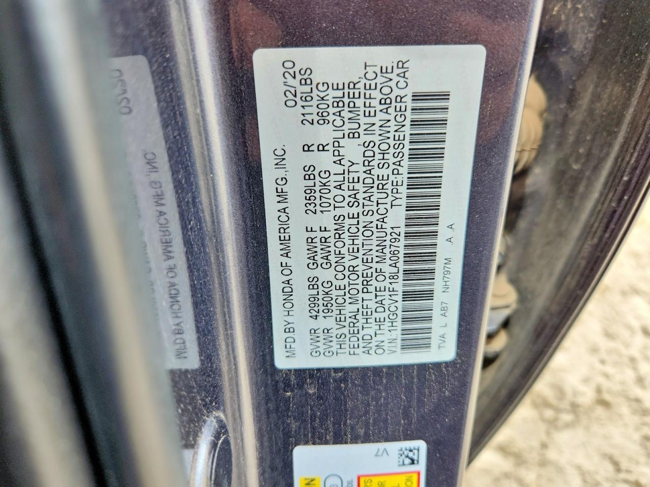 2020 HONDA ACCORD