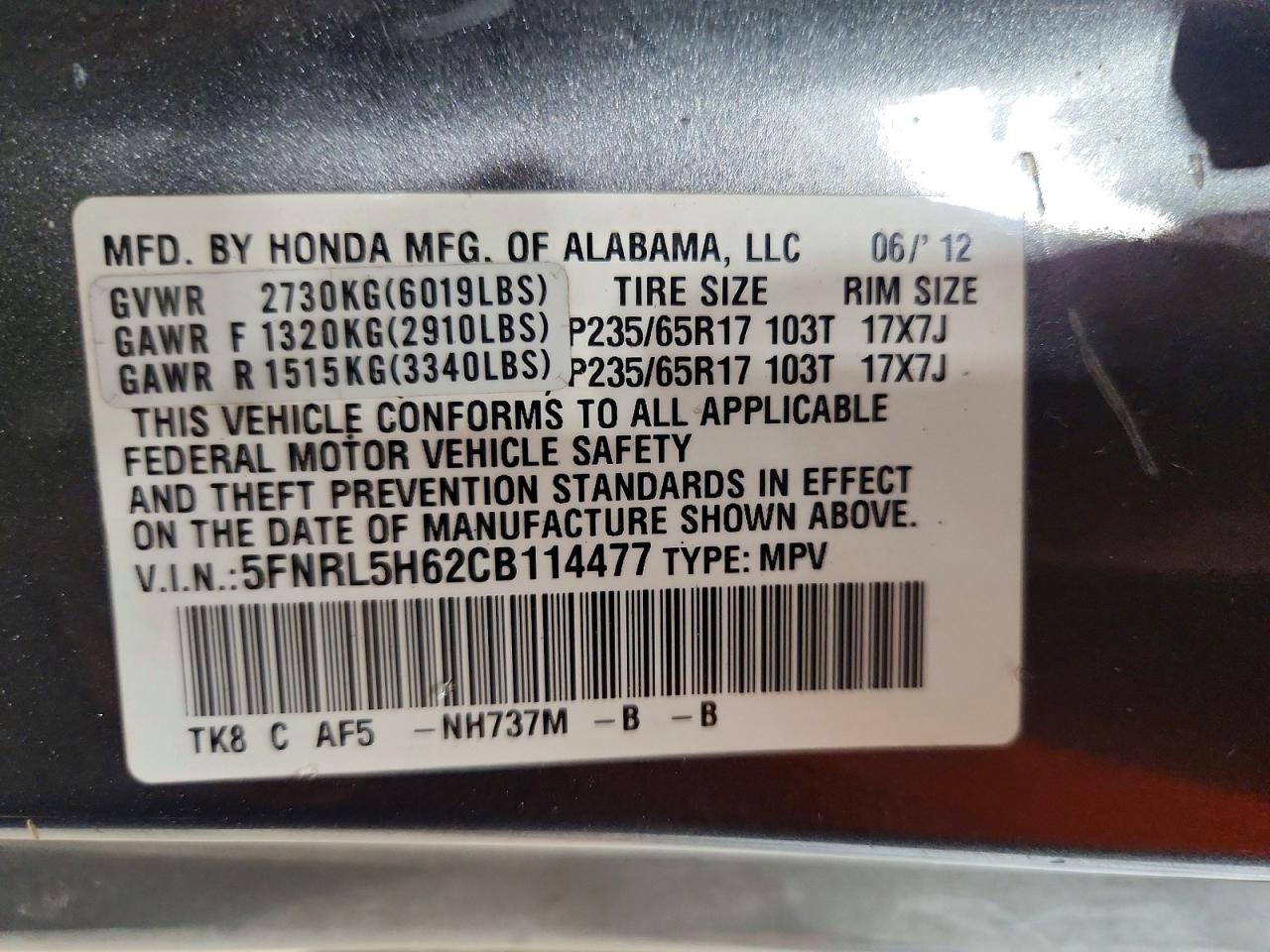 2012 HONDA ODYSSEY