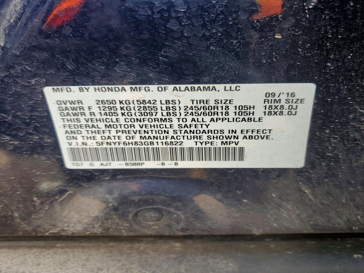 2016 HONDA PILOT