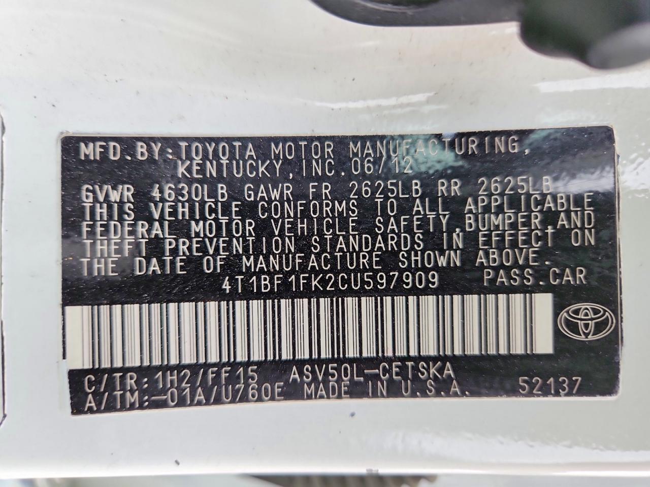 2012 TOYOTA CAMRY