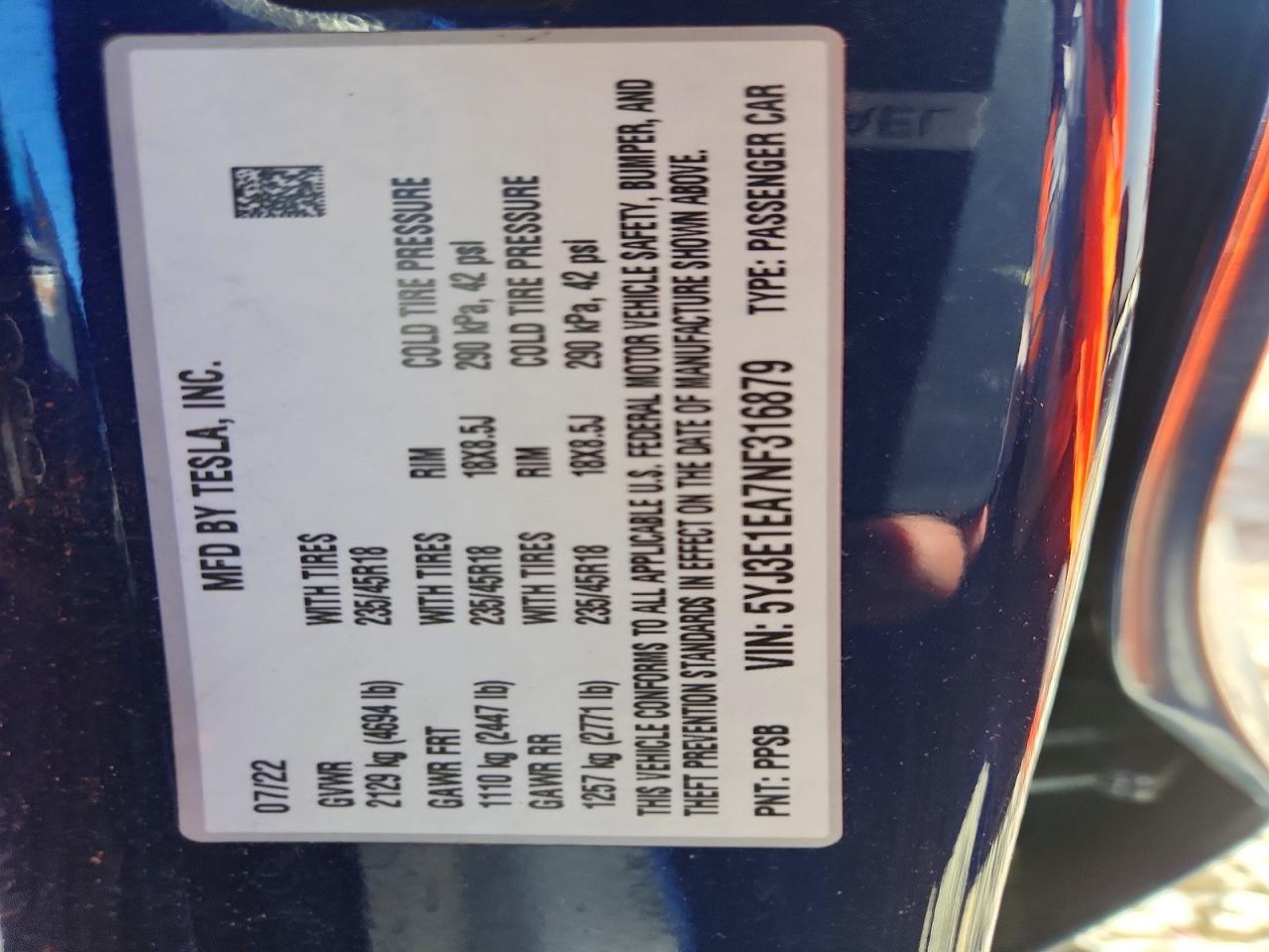 2022 TESLA MODEL 3