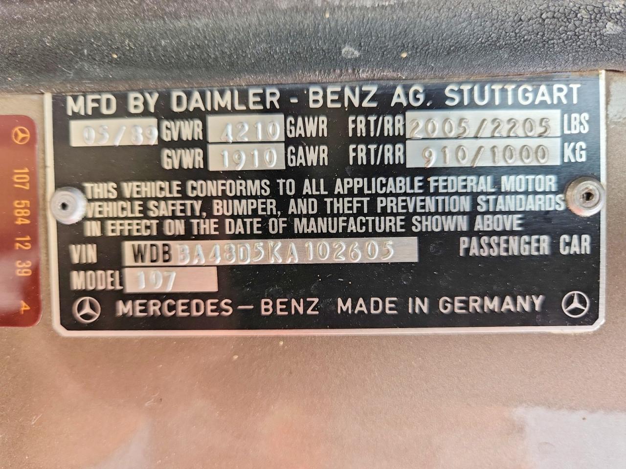 1989 MERCEDES-BENZ SL-CLASS