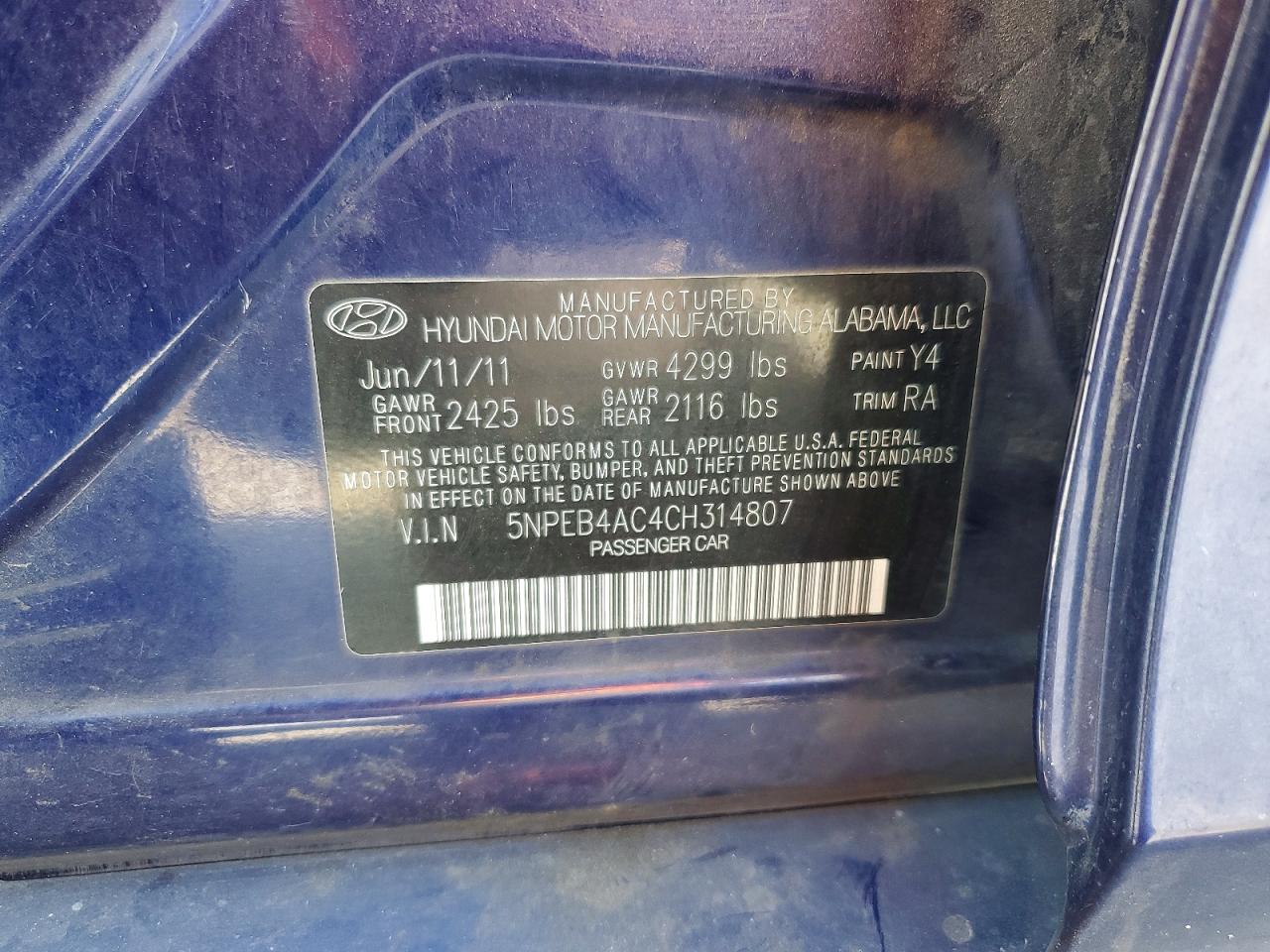 2012 HYUNDAI SONATA