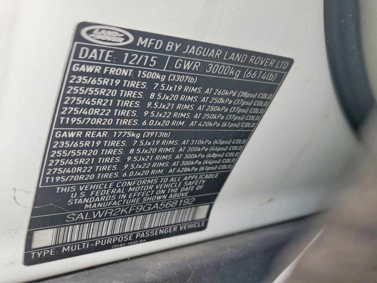 2016 LAND ROVER RANGEROVER