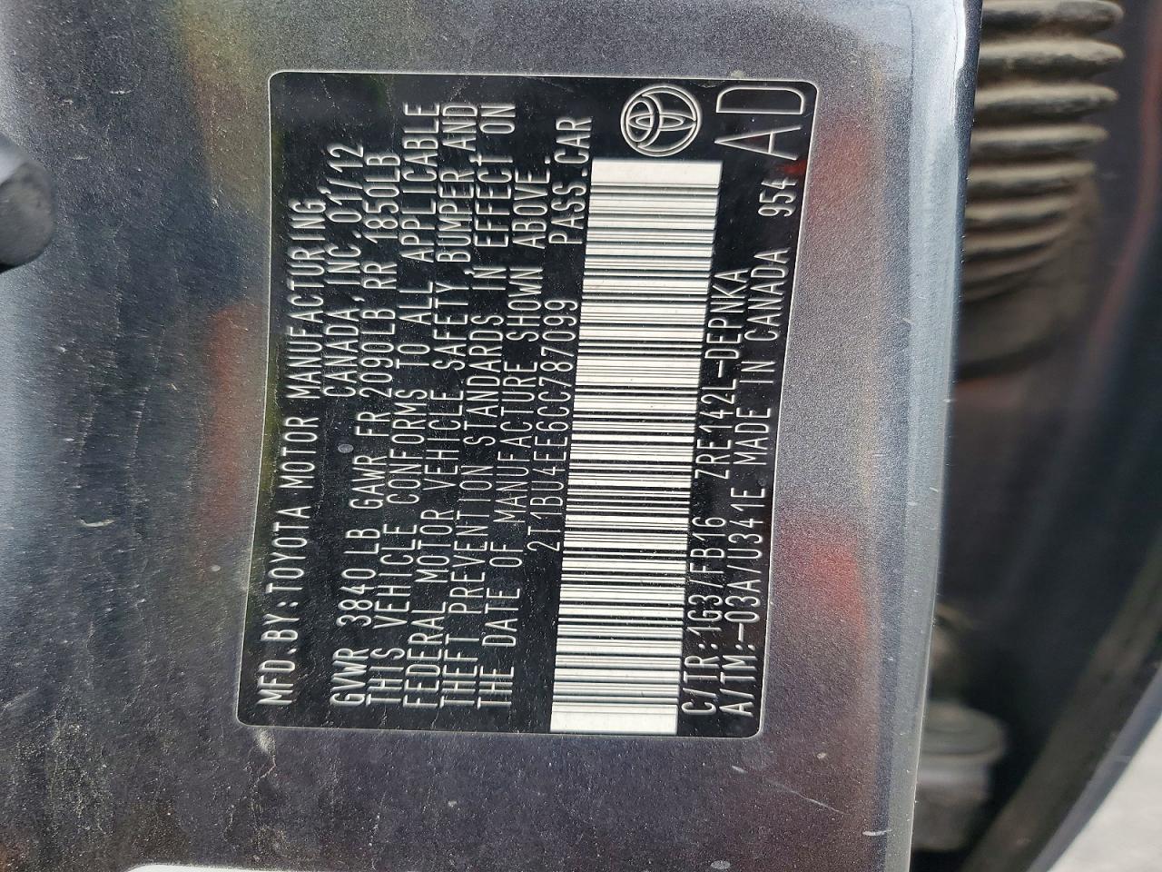 2012 TOYOTA COROLLA
