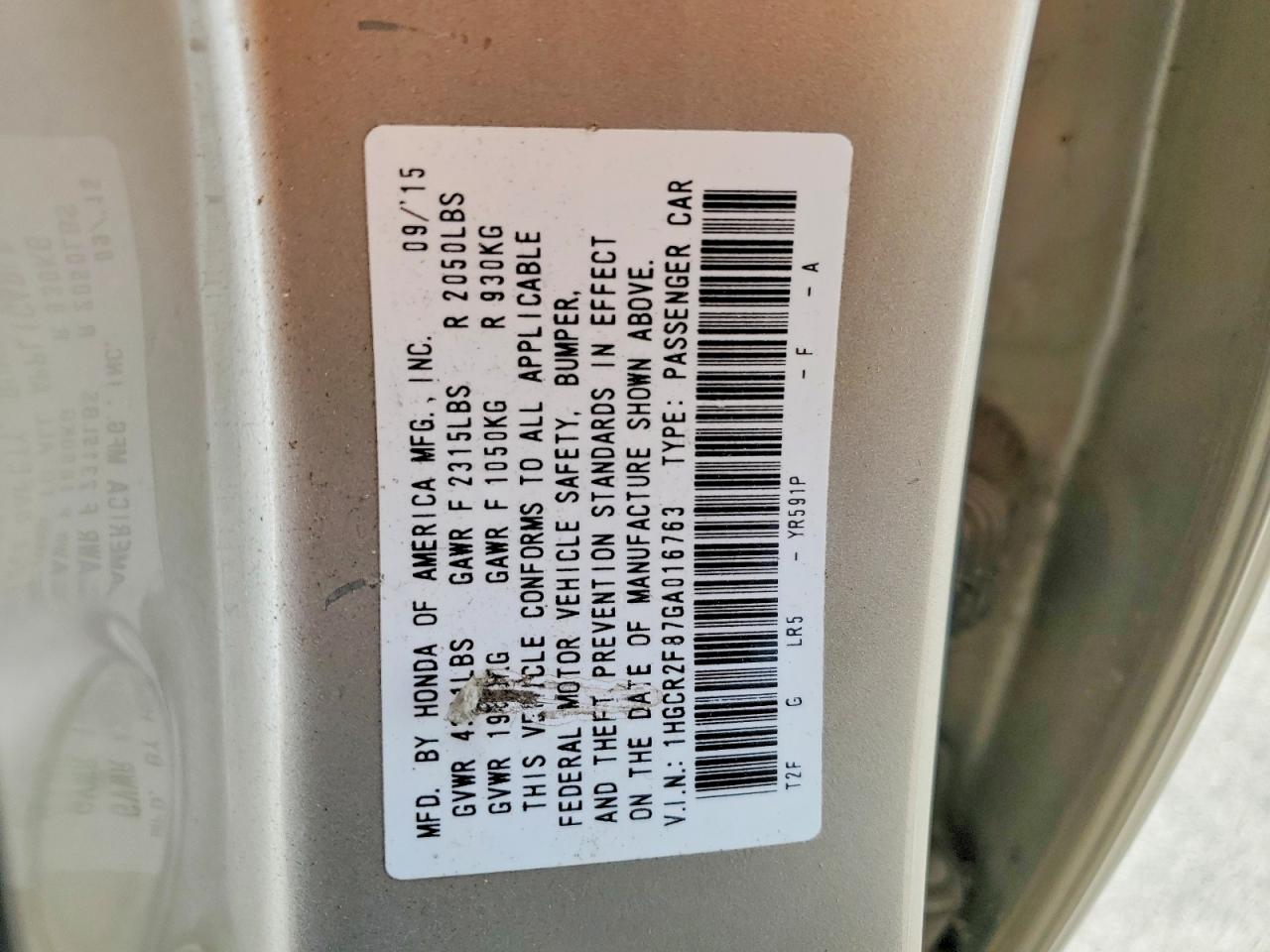 2016 HONDA ACCORD