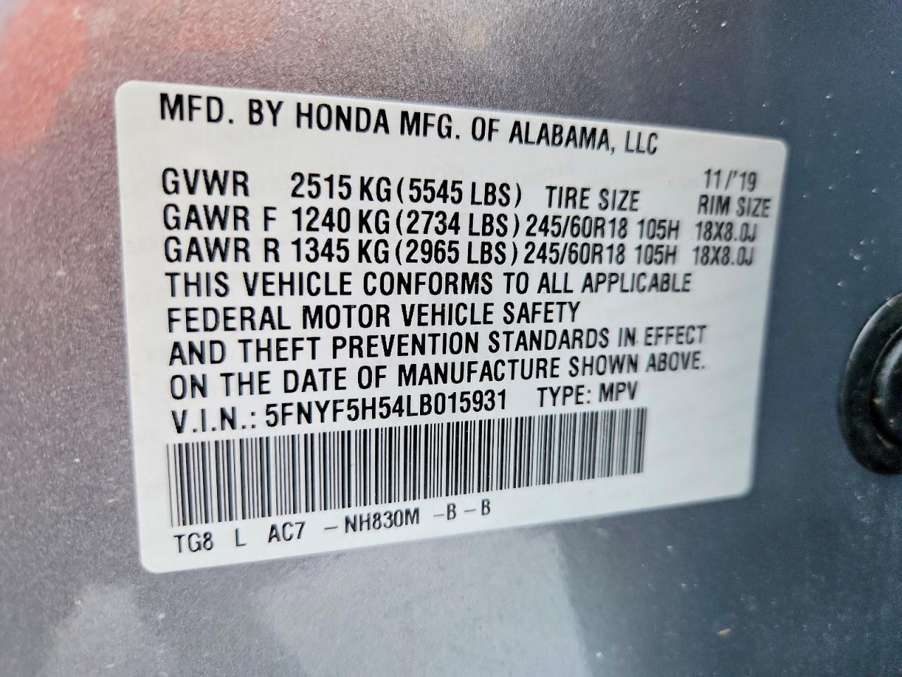 2020 HONDA PILOT