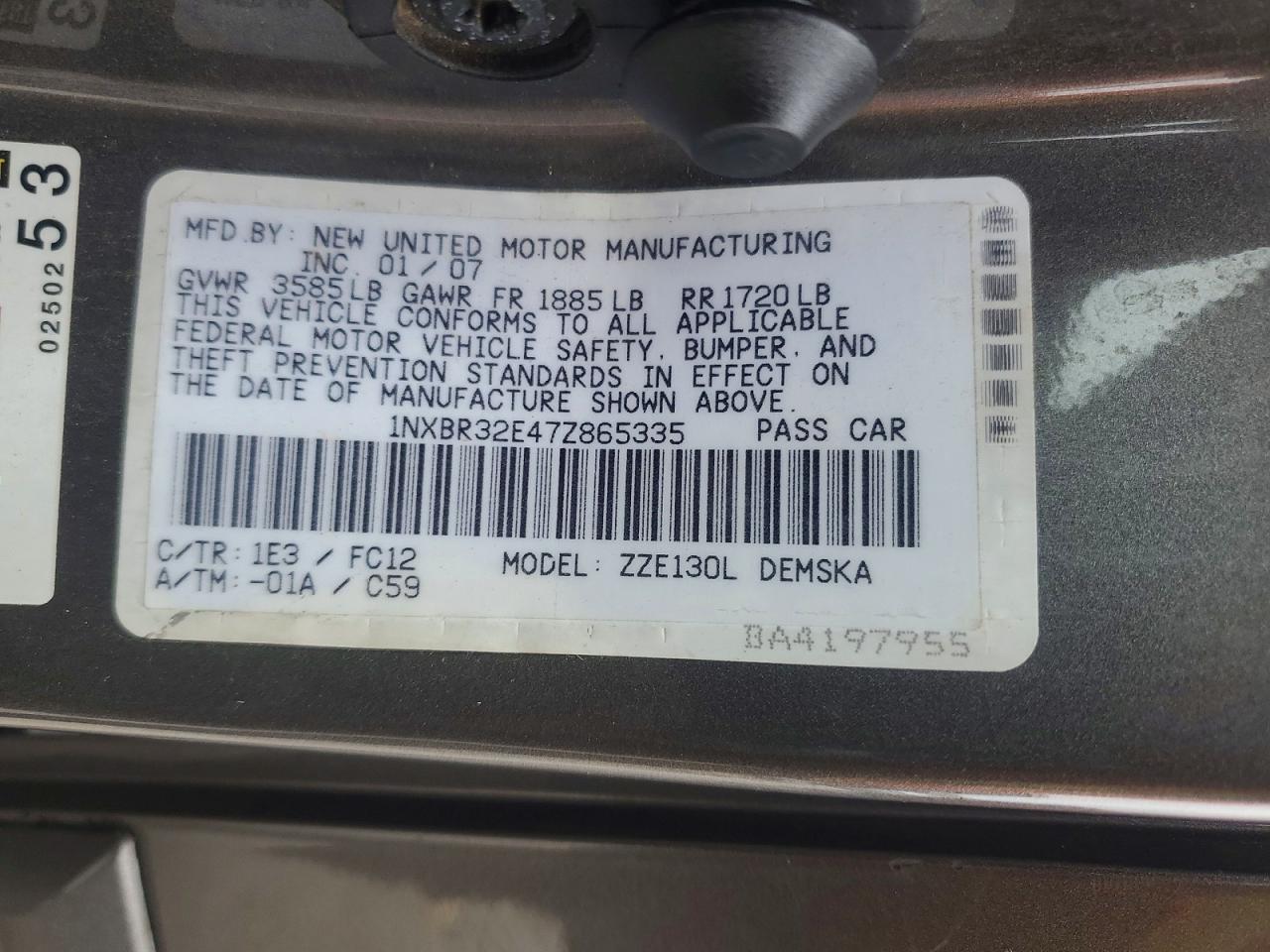 2007 TOYOTA COROLLA