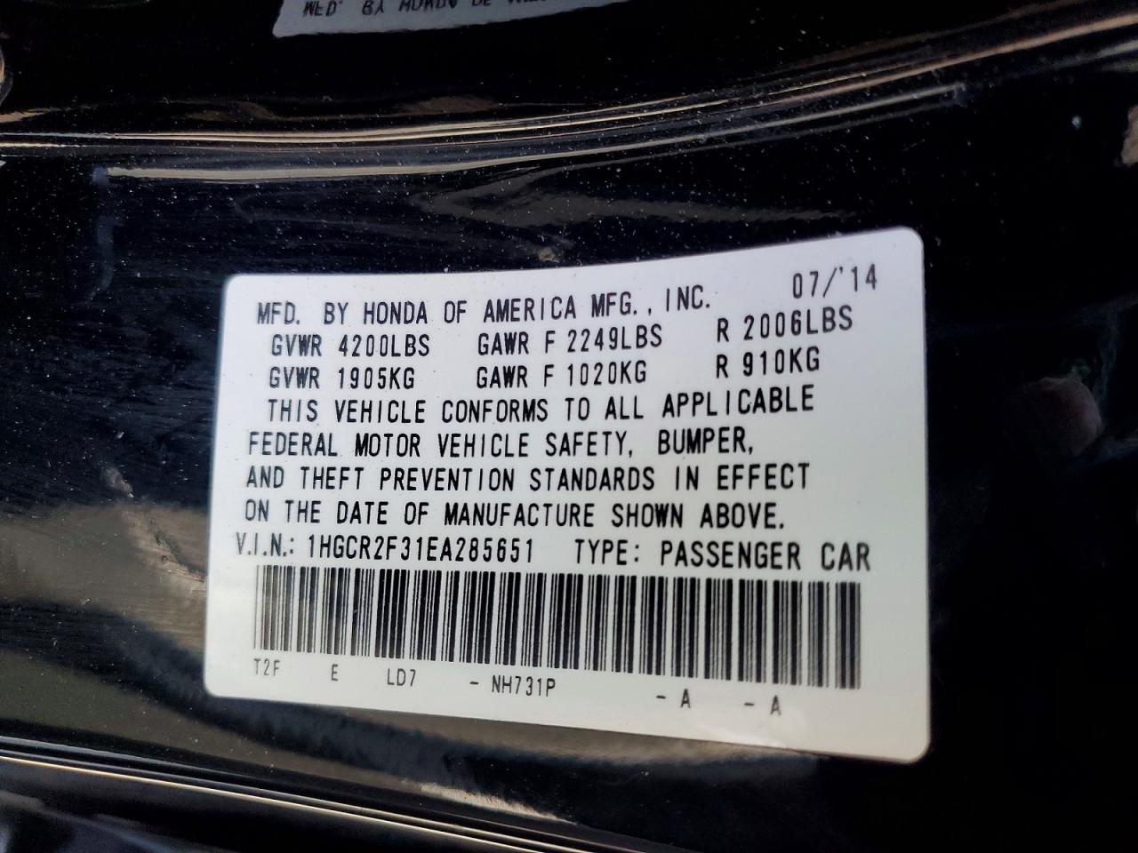 2014 HONDA ACCORD