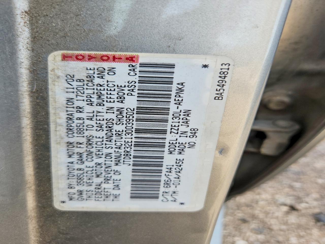 2003 TOYOTA COROLLA
