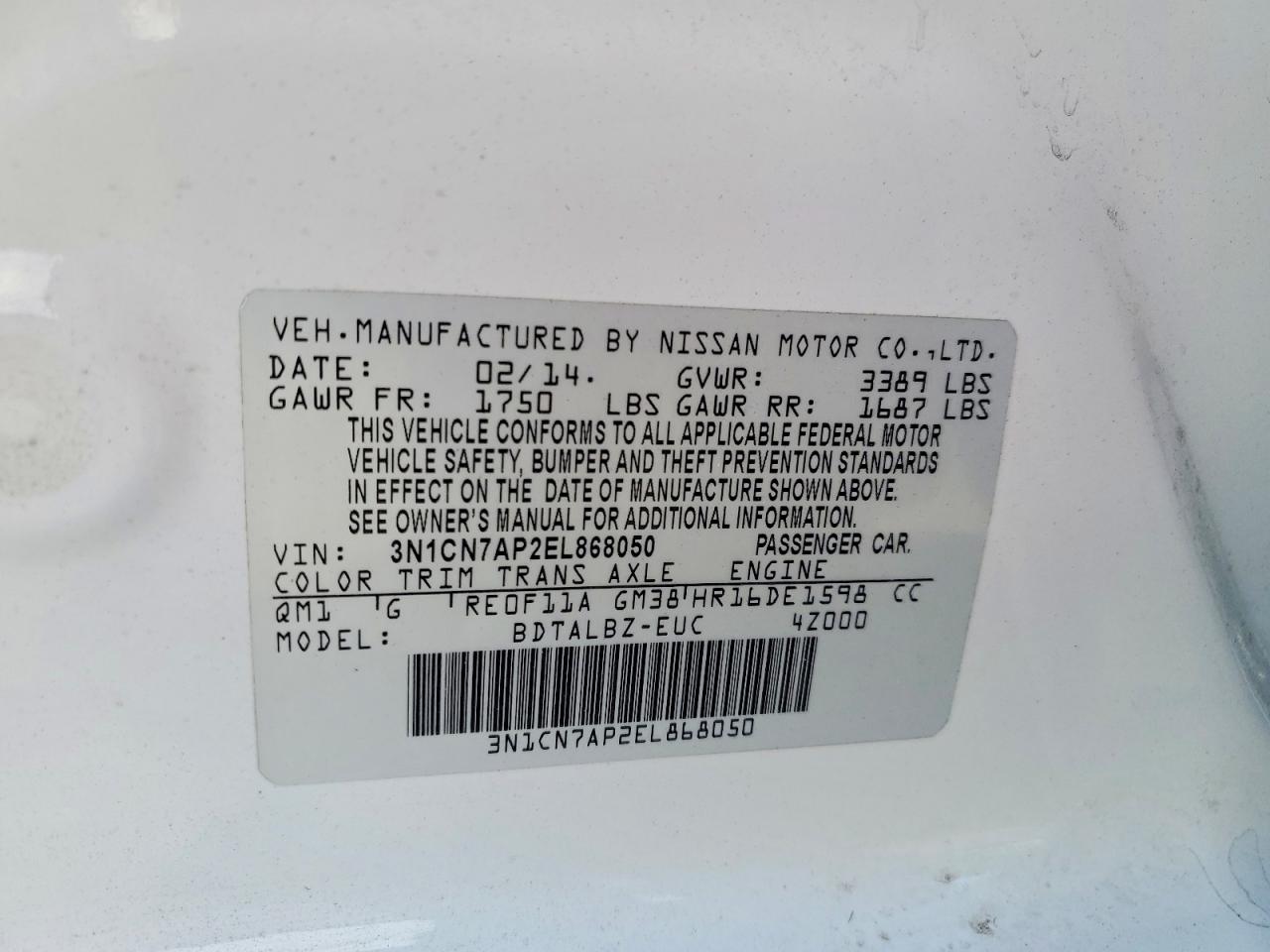 2014 NISSAN VERSA
