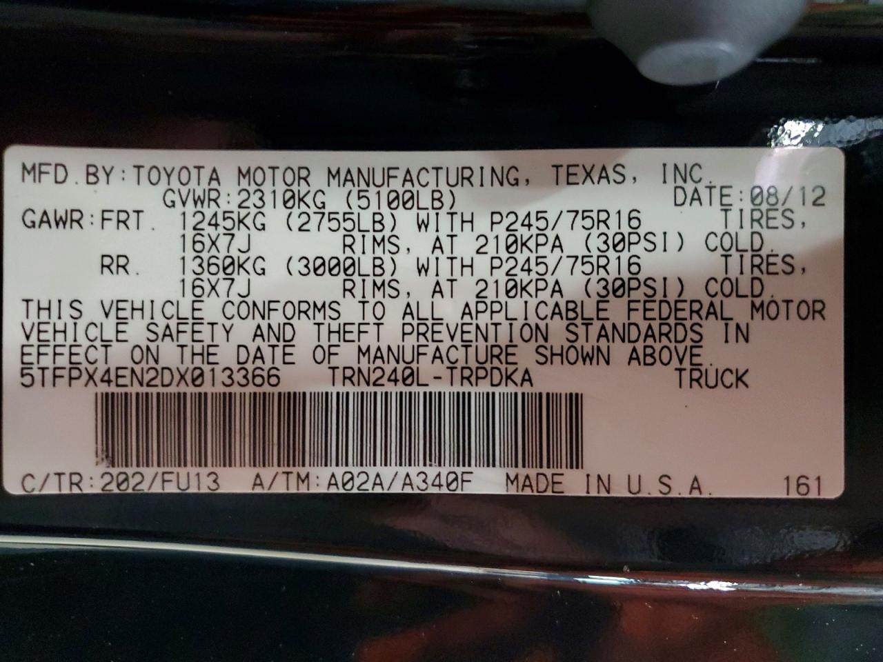2013 TOYOTA TACOMA