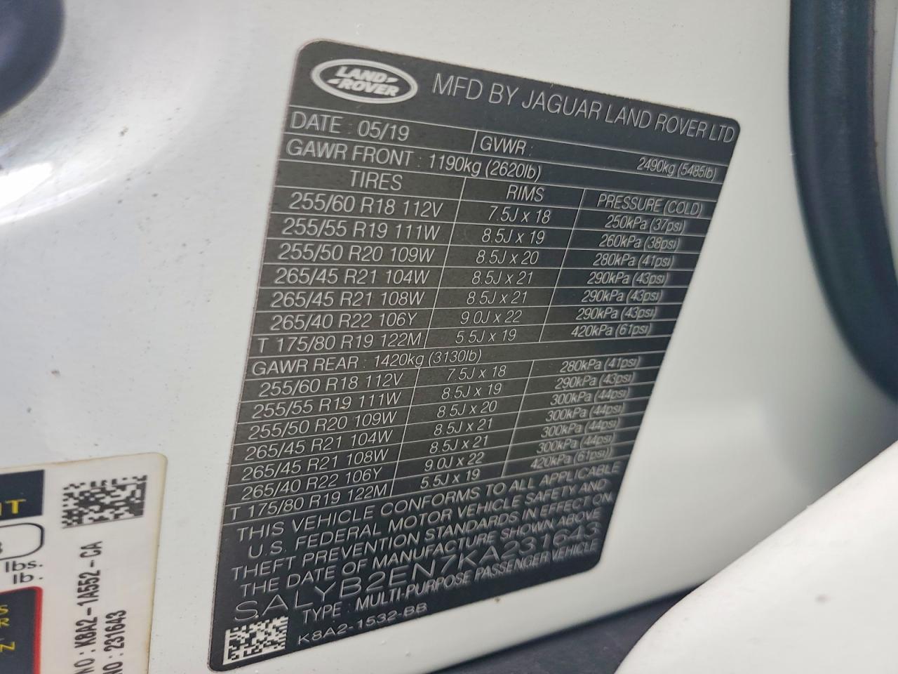 2019 LAND ROVER RANGEROVER