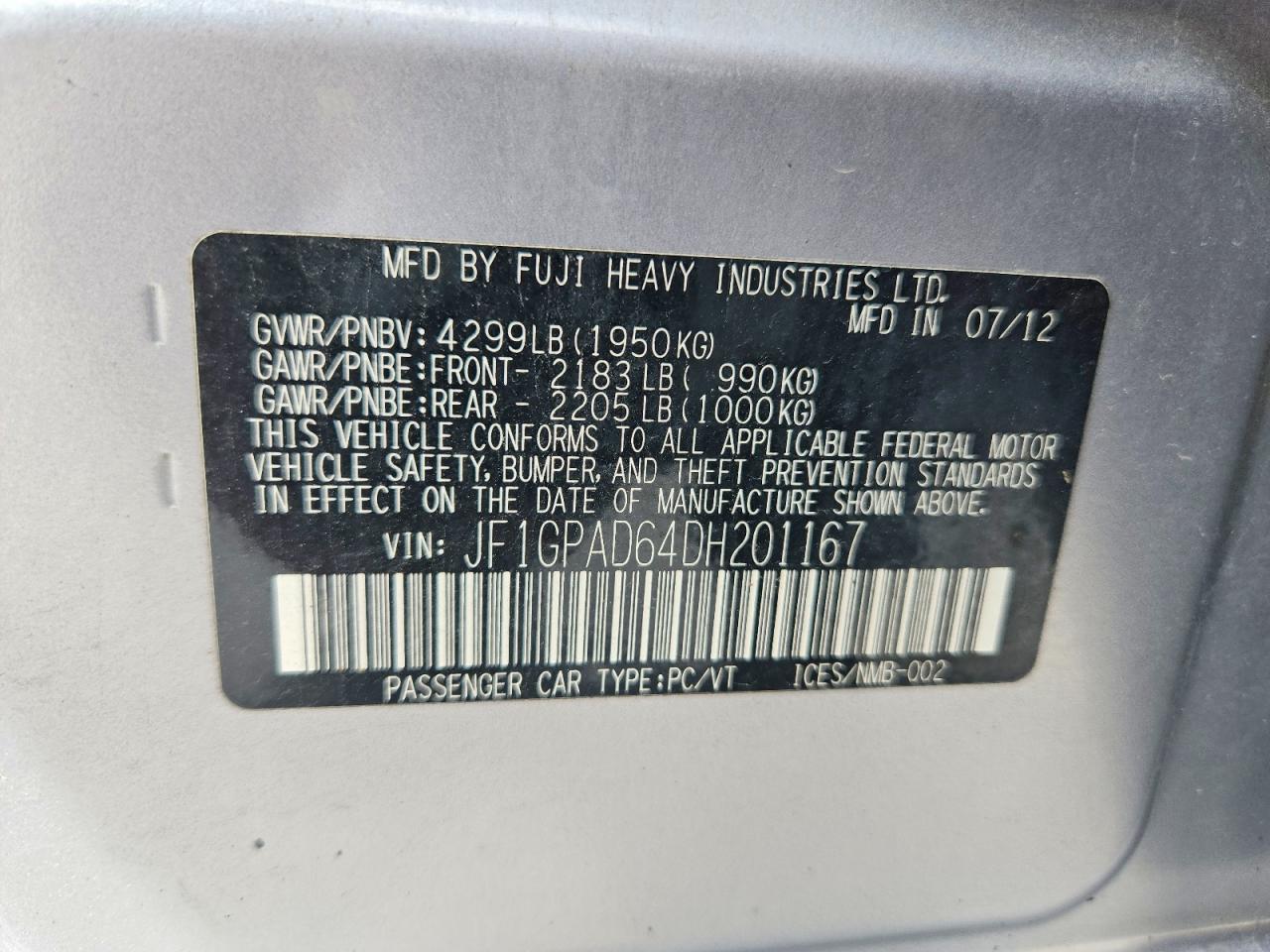 2013 SUBARU IMPREZA