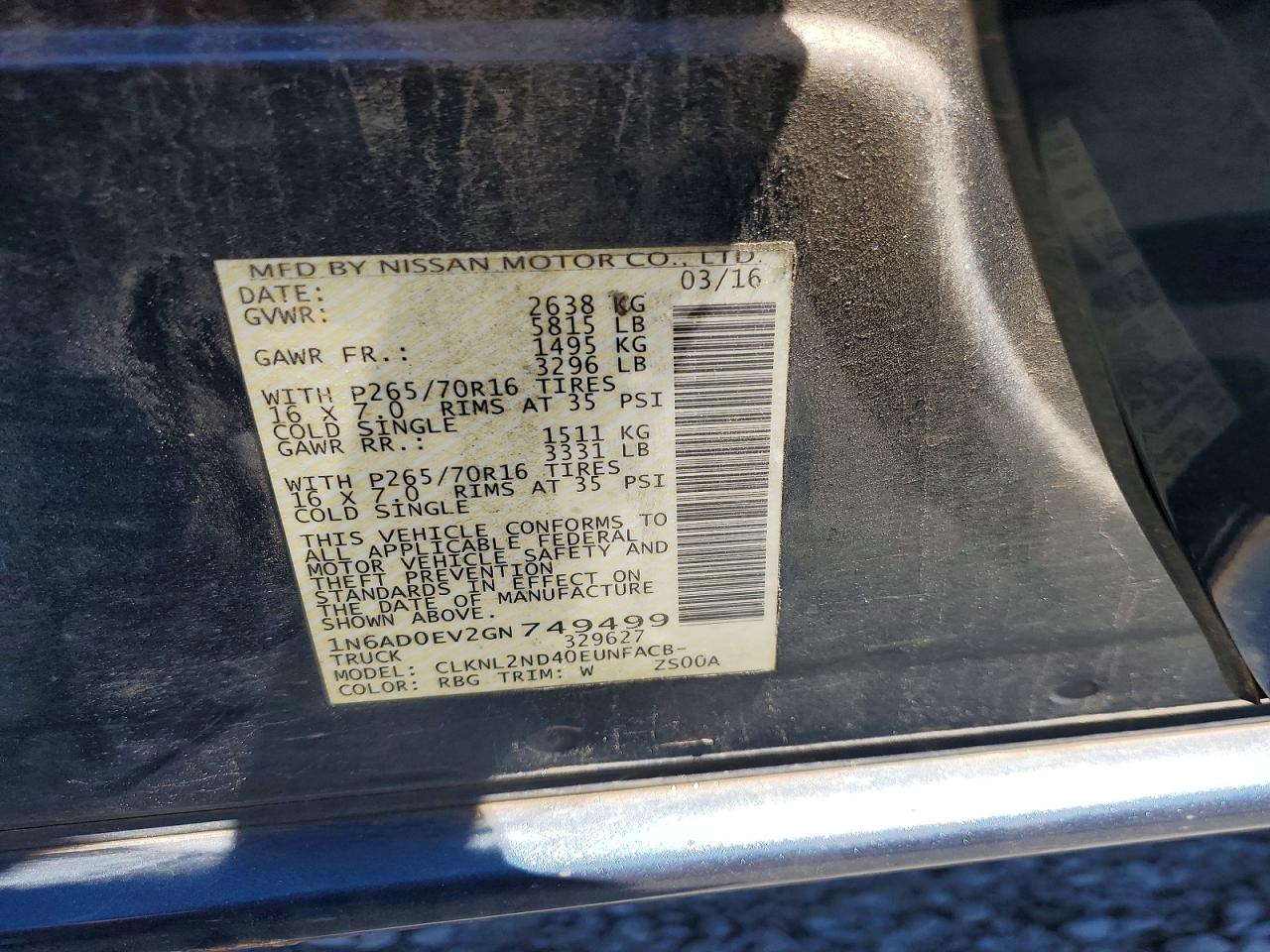 2016 NISSAN FRONTIER