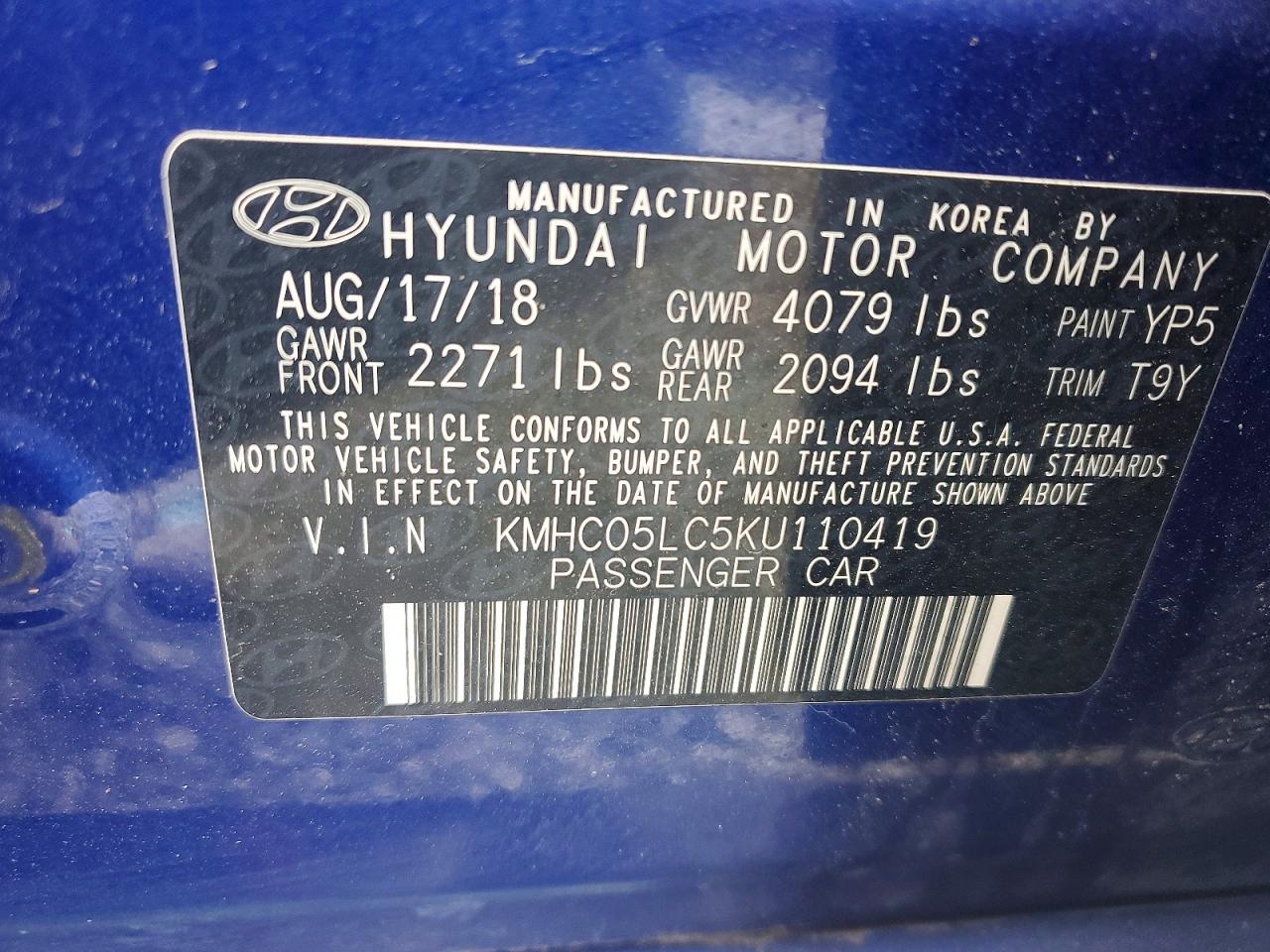 2019 HYUNDAI IONIQ