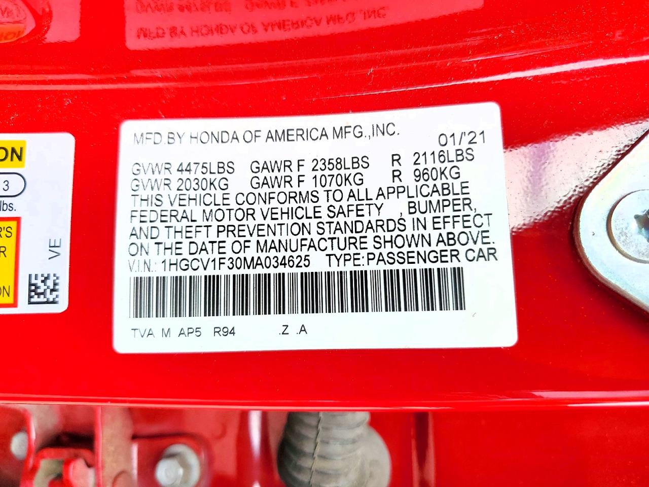 2021 HONDA ACCORD