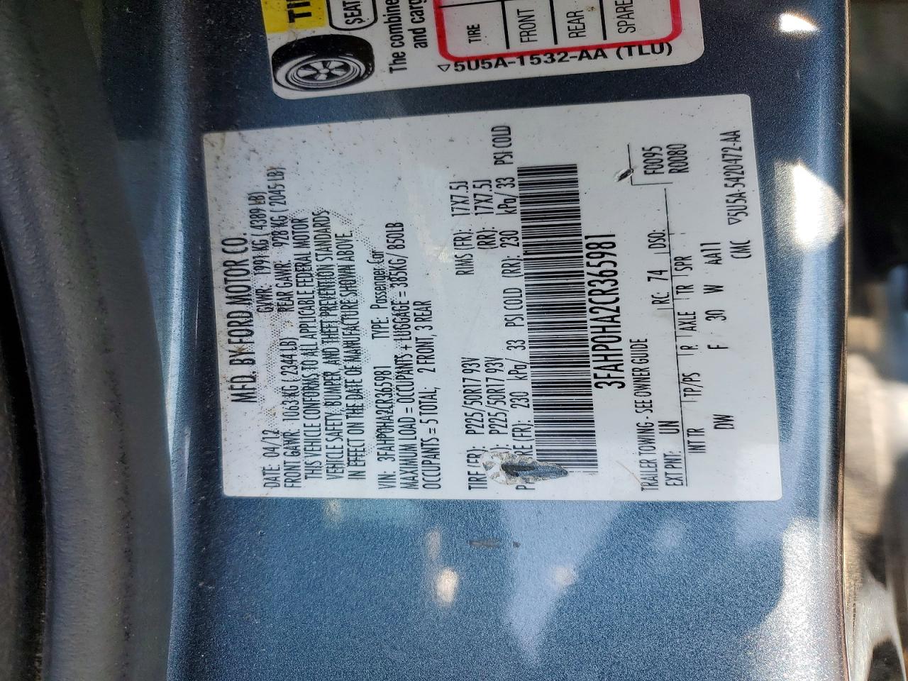 2012 FORD FUSION