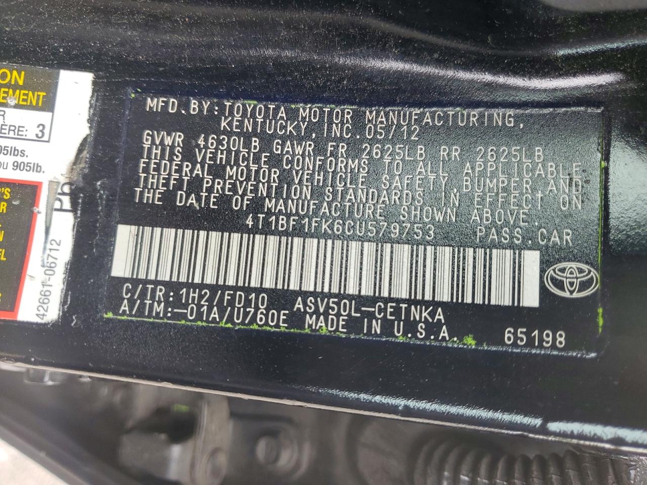 2012 TOYOTA CAMRY