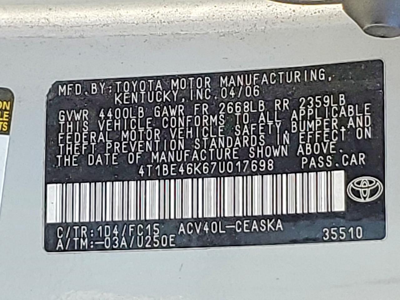 2007 TOYOTA CAMRY