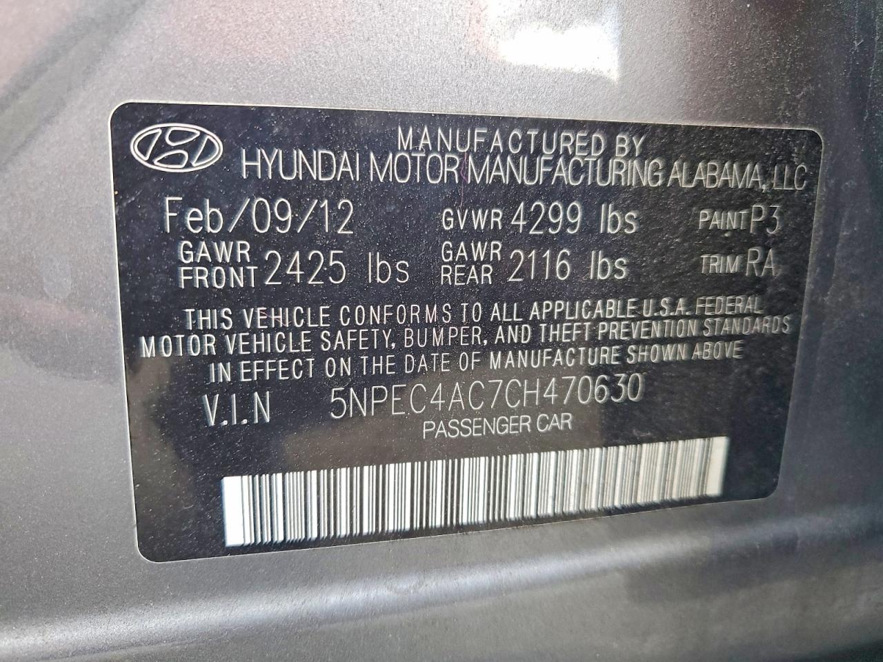2012 HYUNDAI SONATA