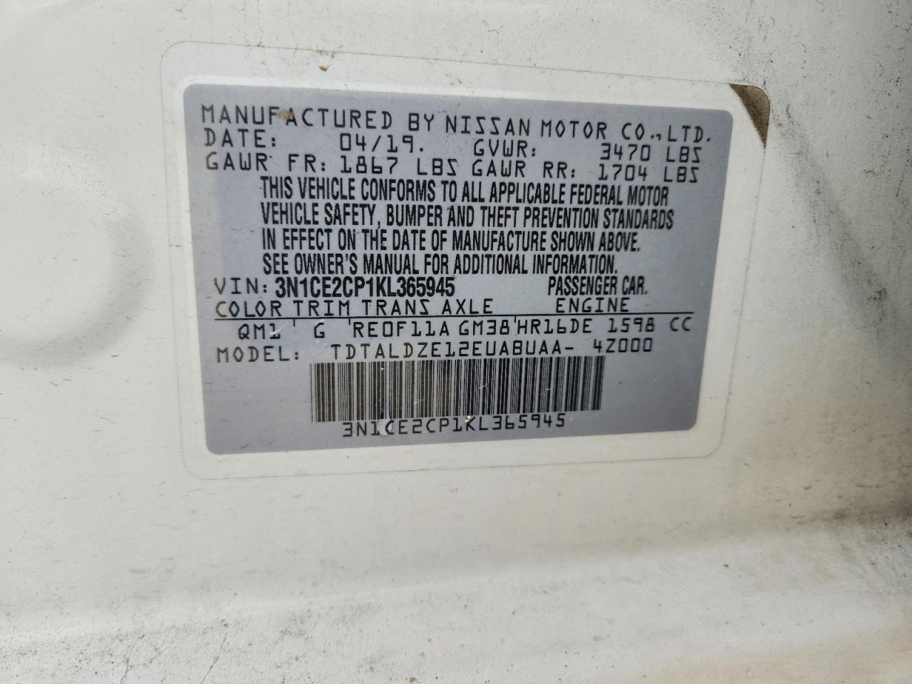 2019 NISSAN VERSA