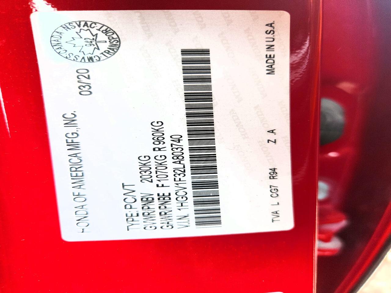 2020 HONDA ACCORD