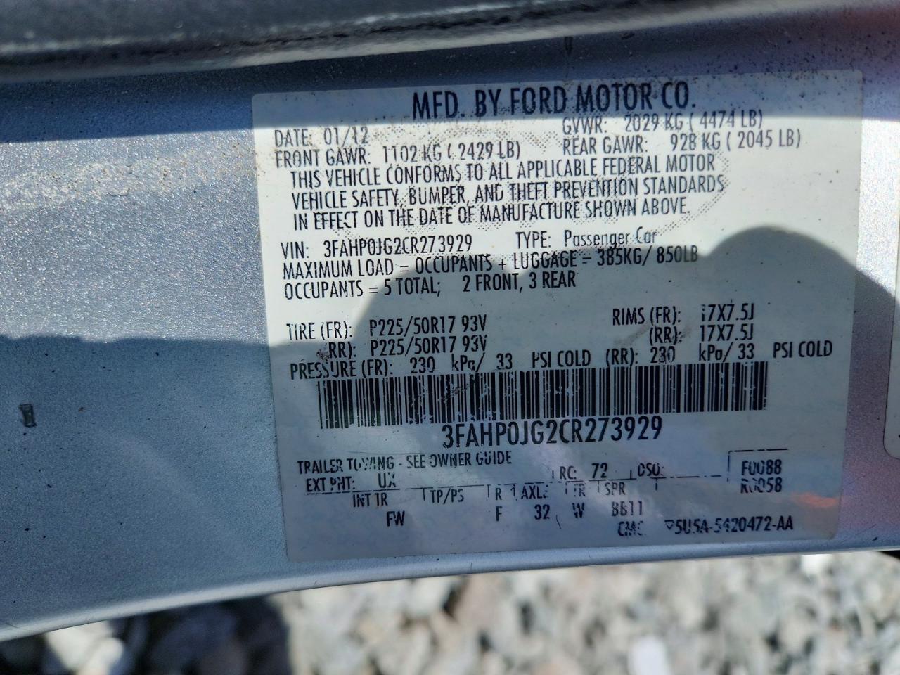 2012 FORD FUSION