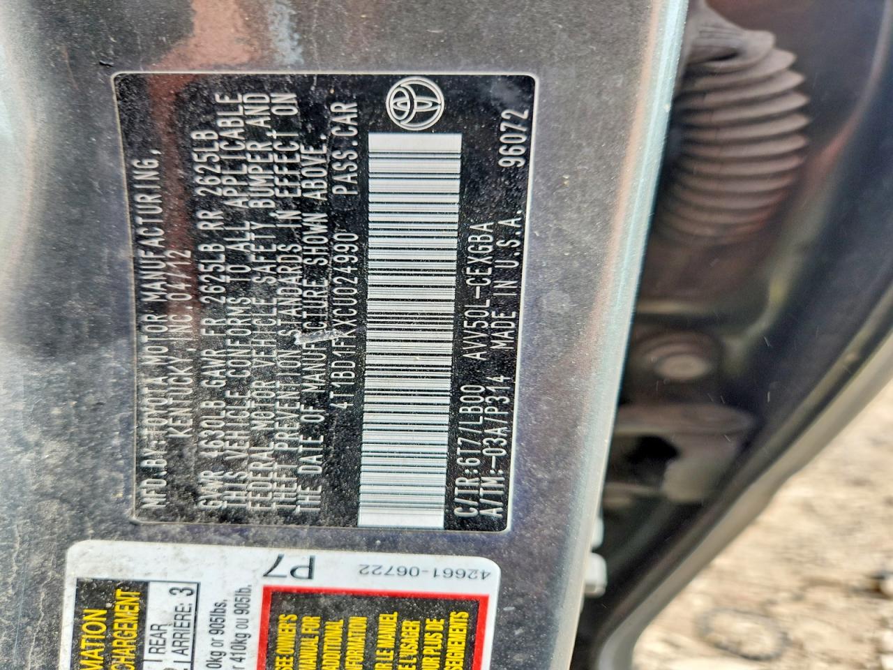 2012 TOYOTA CAMRY SOLA