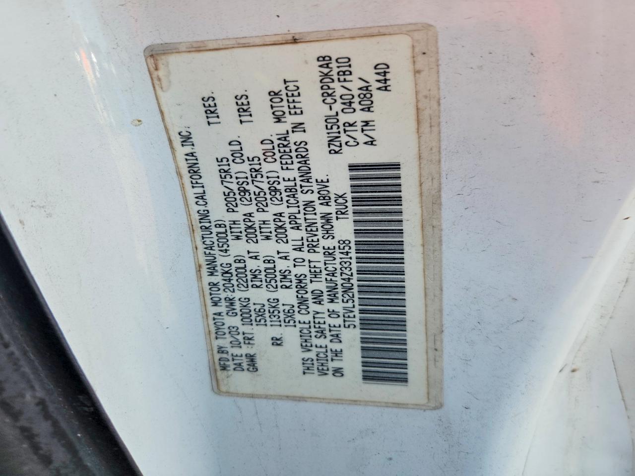 2004 TOYOTA TACOMA