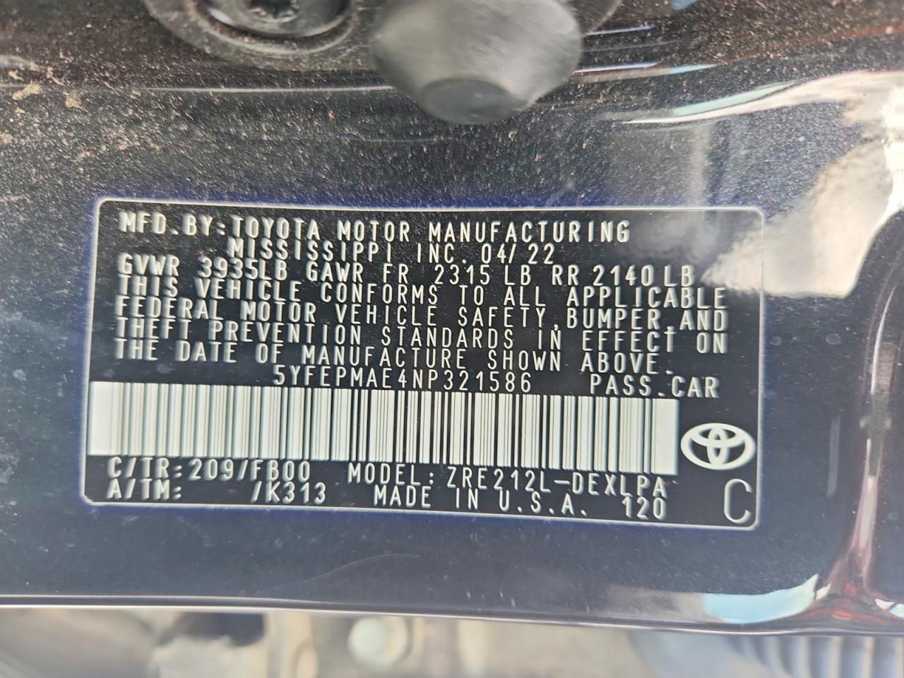2022 TOYOTA COROLLA