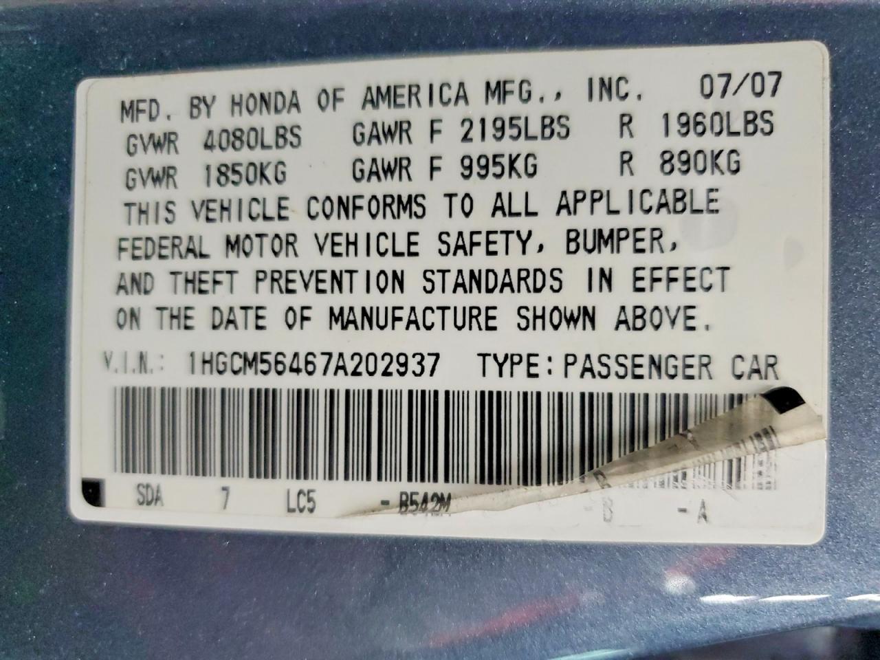 2007 HONDA ACCORD