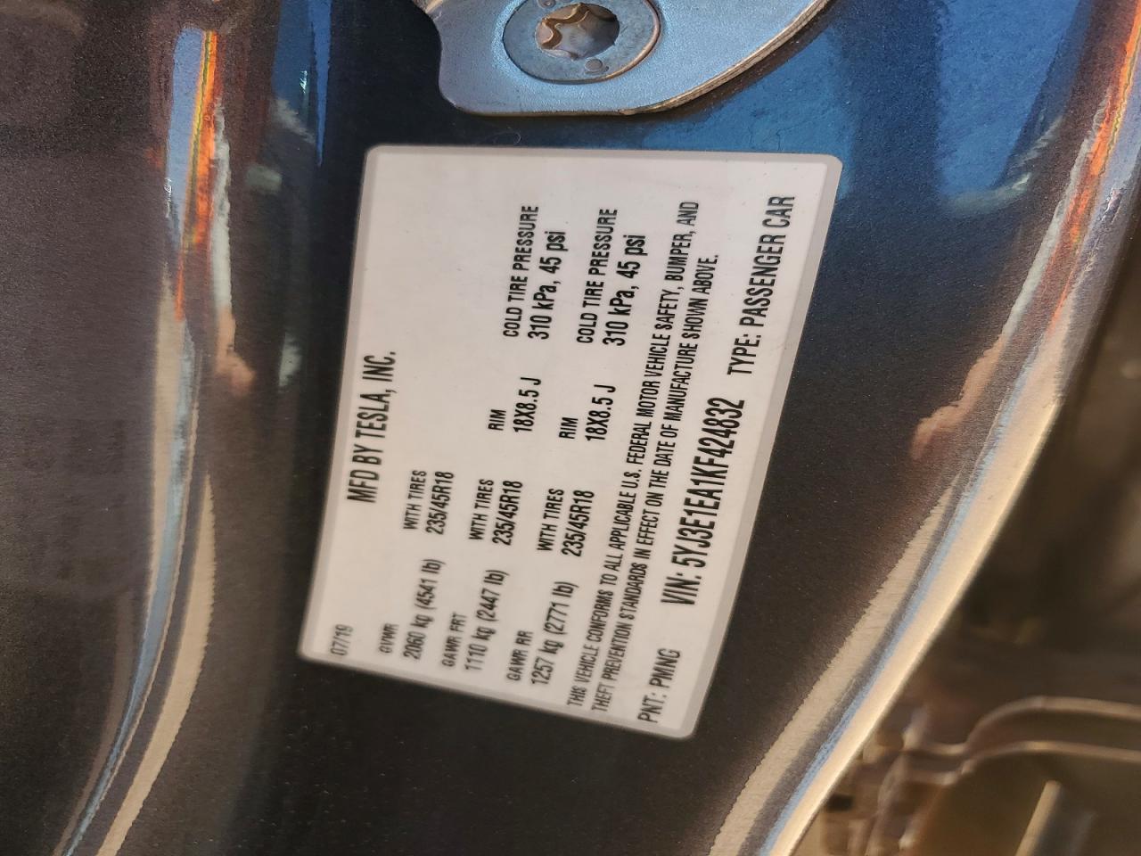 2019 TESLA MODEL 3