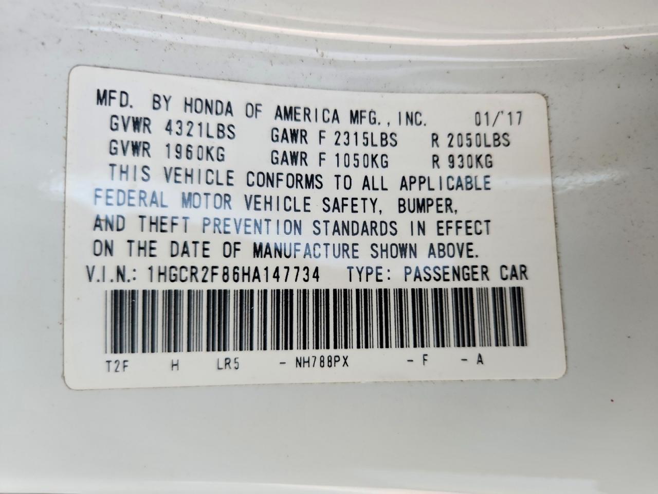 2017 HONDA ACCORD