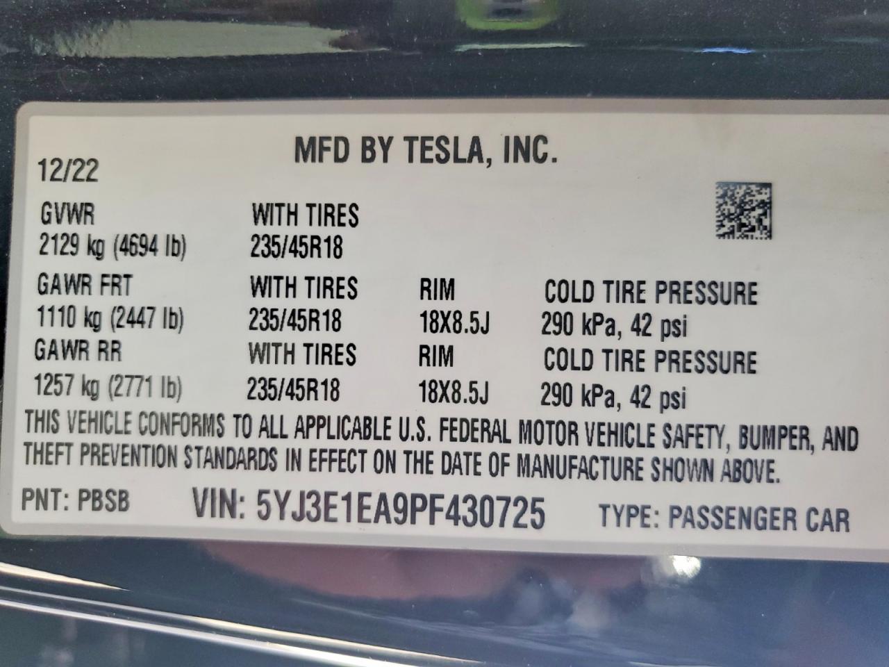 2023 TESLA MODEL 3