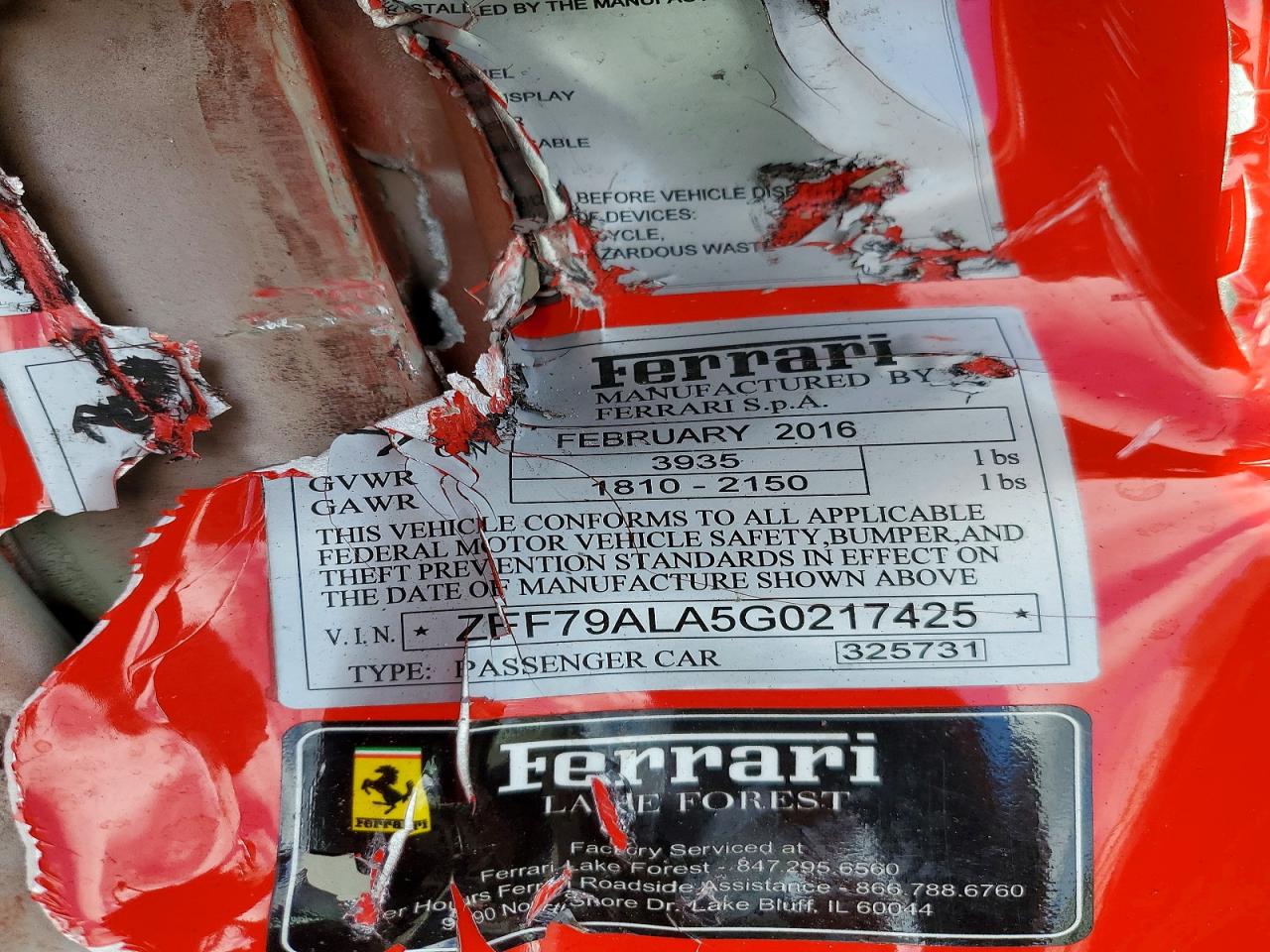 2016 FERRARI ALL OTHER
