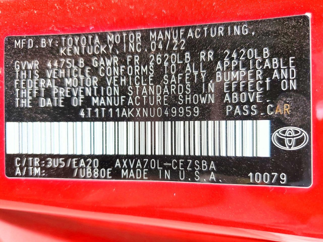 2022 TOYOTA CAMRY
