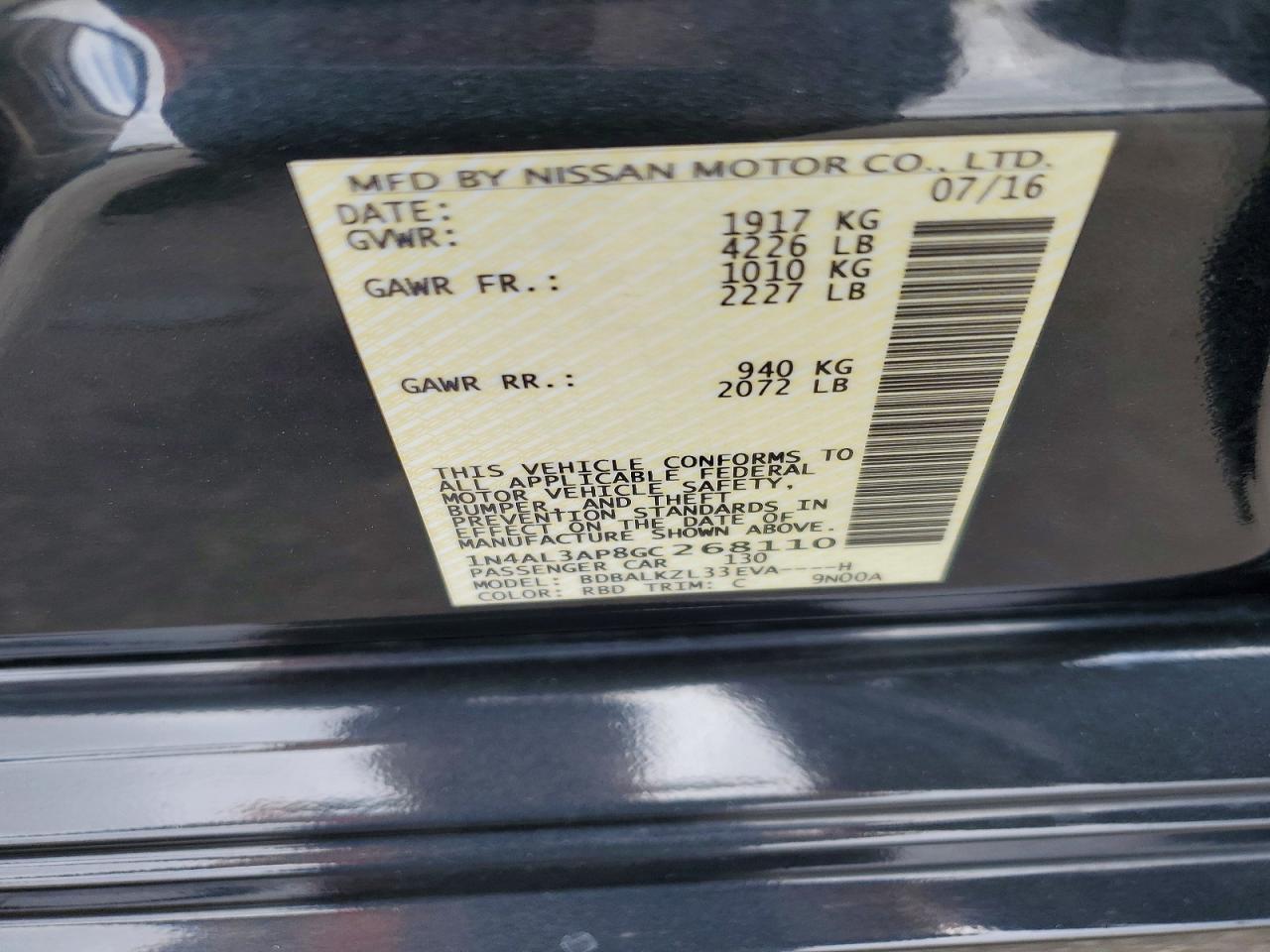 2016 NISSAN ALTIMA