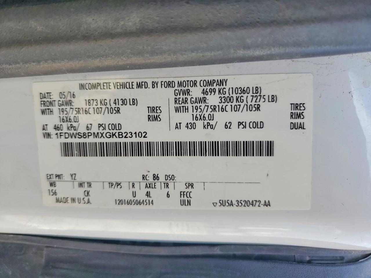 2016 FORD TRANSIT