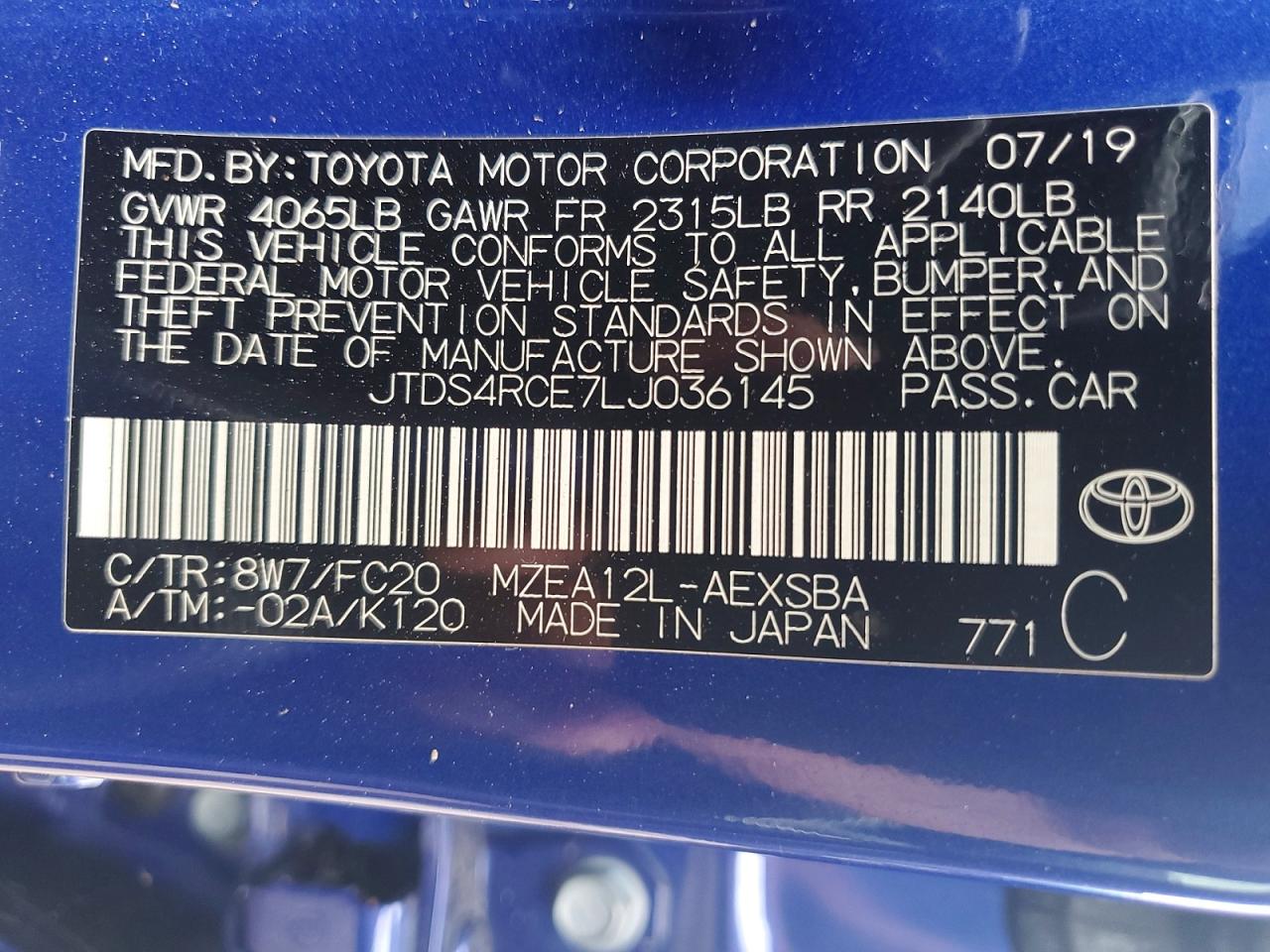 2020 TOYOTA COROLLA