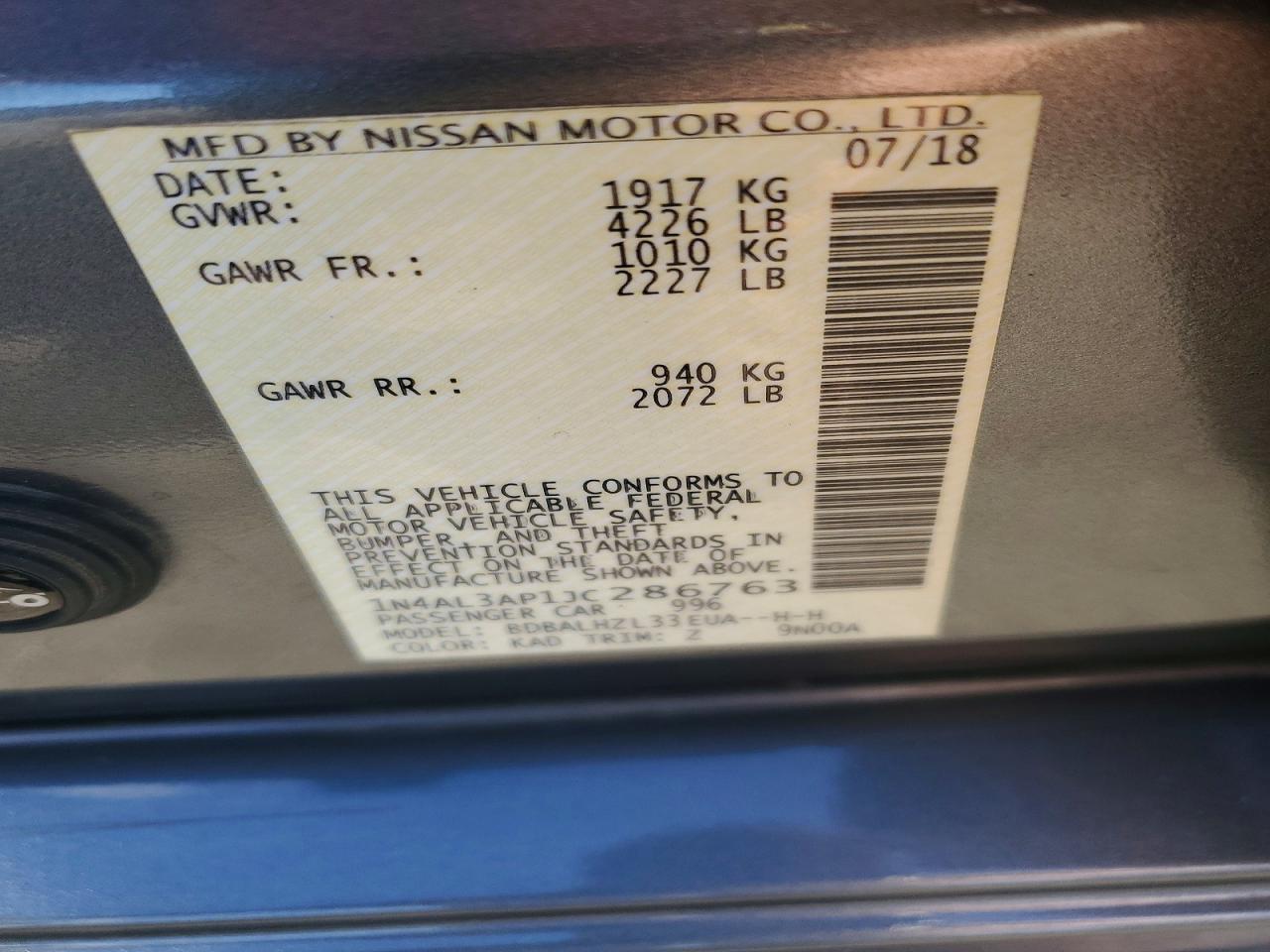 2018 NISSAN ALTIMA