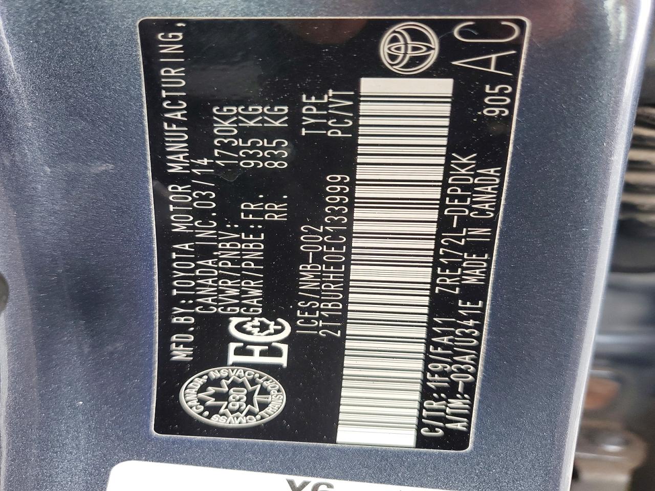 2014 TOYOTA COROLLA