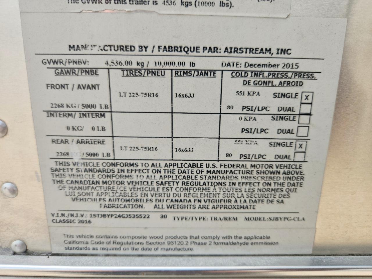 2016 AIRSTREAM UNKNOWN