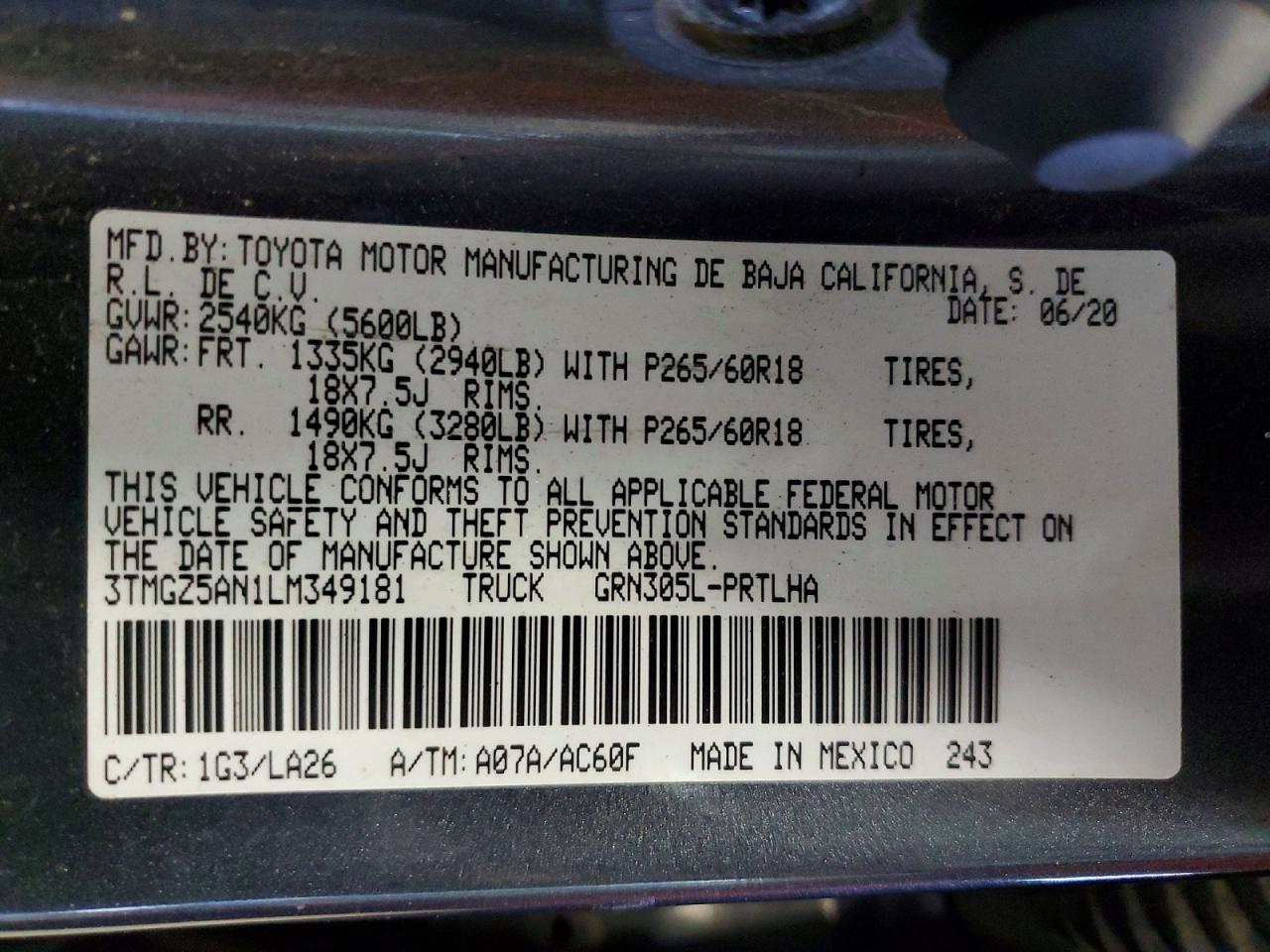 2020 TOYOTA TACOMA